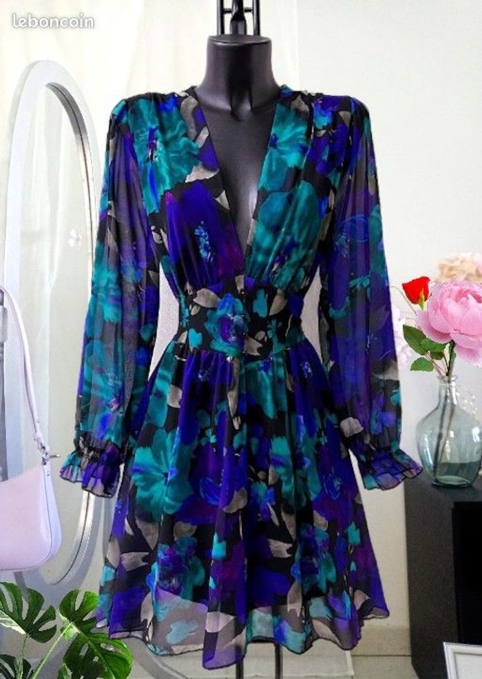 Robe midi fleurs bleus vertes