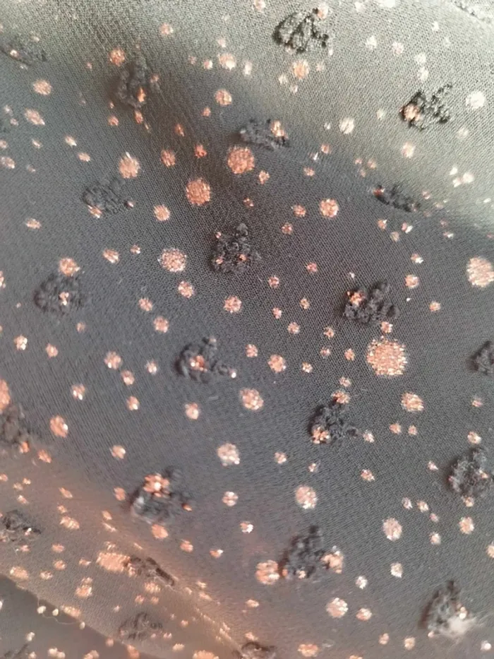 Blouse péplum noire cœurs et pois métallisés cuivrés - photo numéro 12