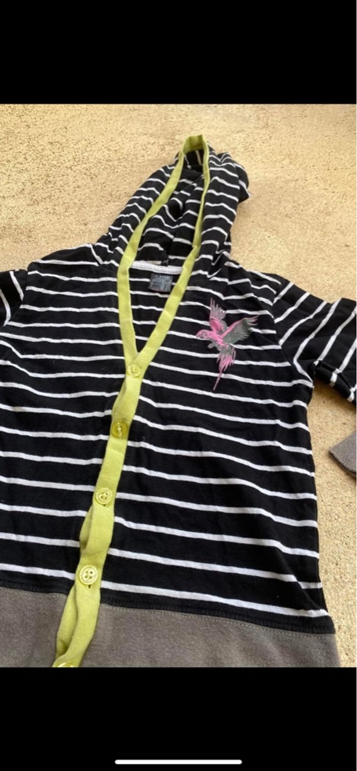 Gilet Tuffer rayé à capuche  Noir blanc et anis - photo numéro 2