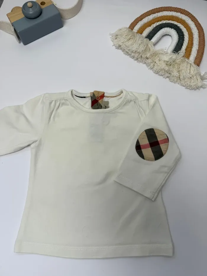 T-shirt longues manches Burberry bébé unisexe blanc taille 3 mois super état - photo numéro 2