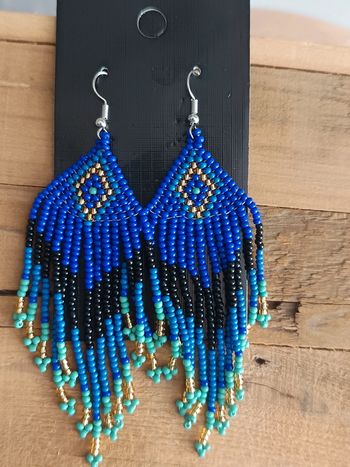 Boucles d'oreilles pendantes perles bleues