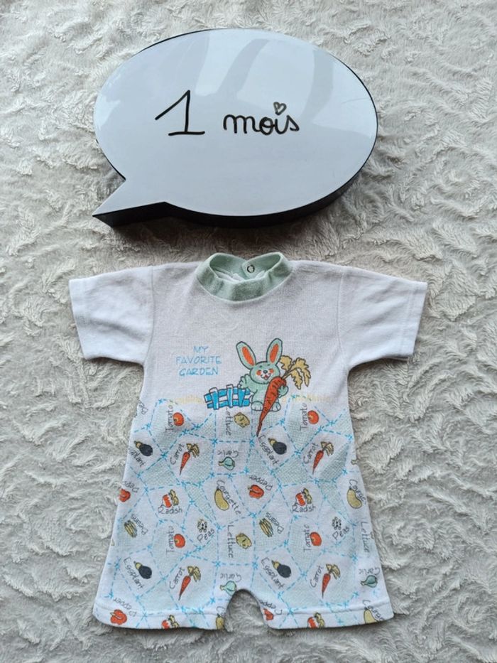 Combi short barboteuse combinaison velours Mixte 1 mois Lapin my favorite garden lapin
