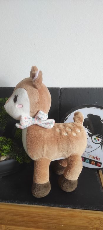 Doudou Peluche Biche Faon Marron Noeud Fleurs Tex Baby blanc rose vert Beige