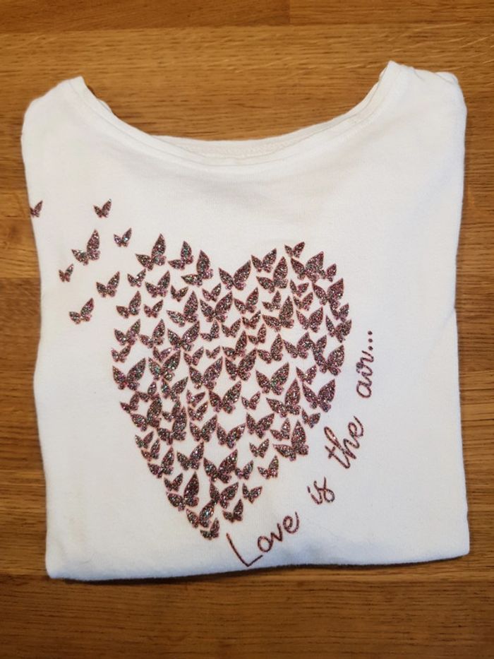 T-shirt manches longues blanc motif cœur 5 ans fille - photo numéro 3