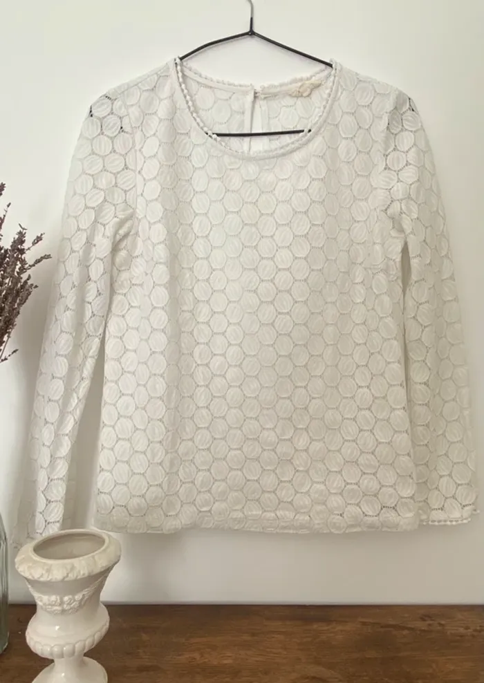 Blouse dentelle blanche ouverture goutte