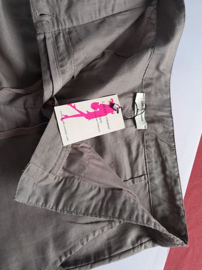 Beau pantalon large lin coton Larah createur modèle Nora taupe - photo numéro 3