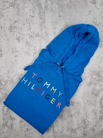 Sweat à capuche bleu Tommy Hilfiger – Taille L Femme (mesures en photos)