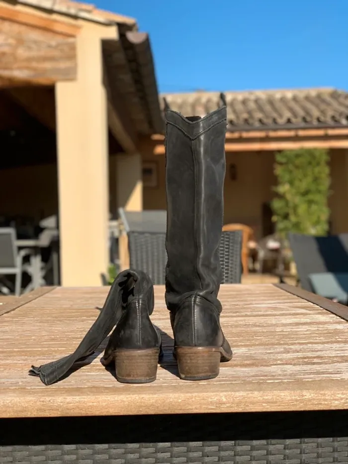 Bottes souples en cuir noir Minelli taille 37 - photo numéro 5