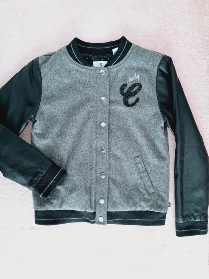 Blouson bomber Okaïdi 10 ans feutre gris et simili noir