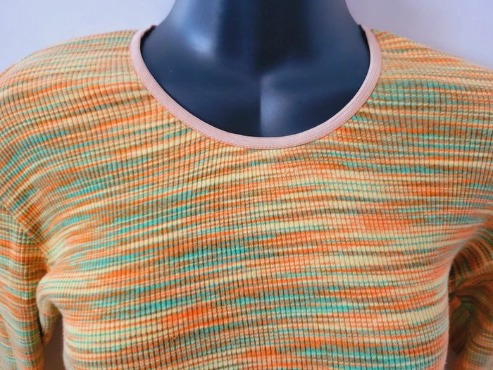 Tee shirt années 60 à rayures motifs psychédéliques vintage ancien taille S 36 - photo numéro 5