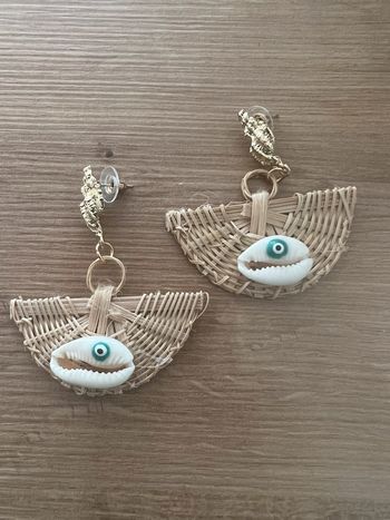 Boucles d’oreilles originales osier  coquillages