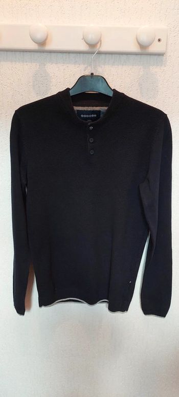 Joli pull mixte Bonobo S bleu marine liseré gris col 3 boutons très bon état