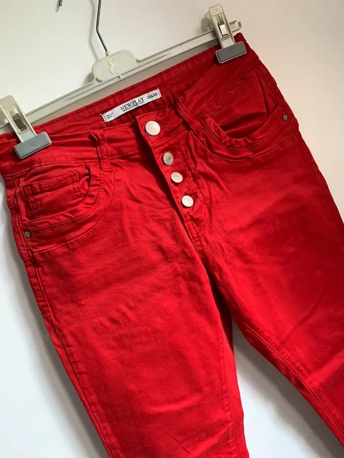 Jean slim taille haute rouge Newplay – XS/34 - photo numéro 2
