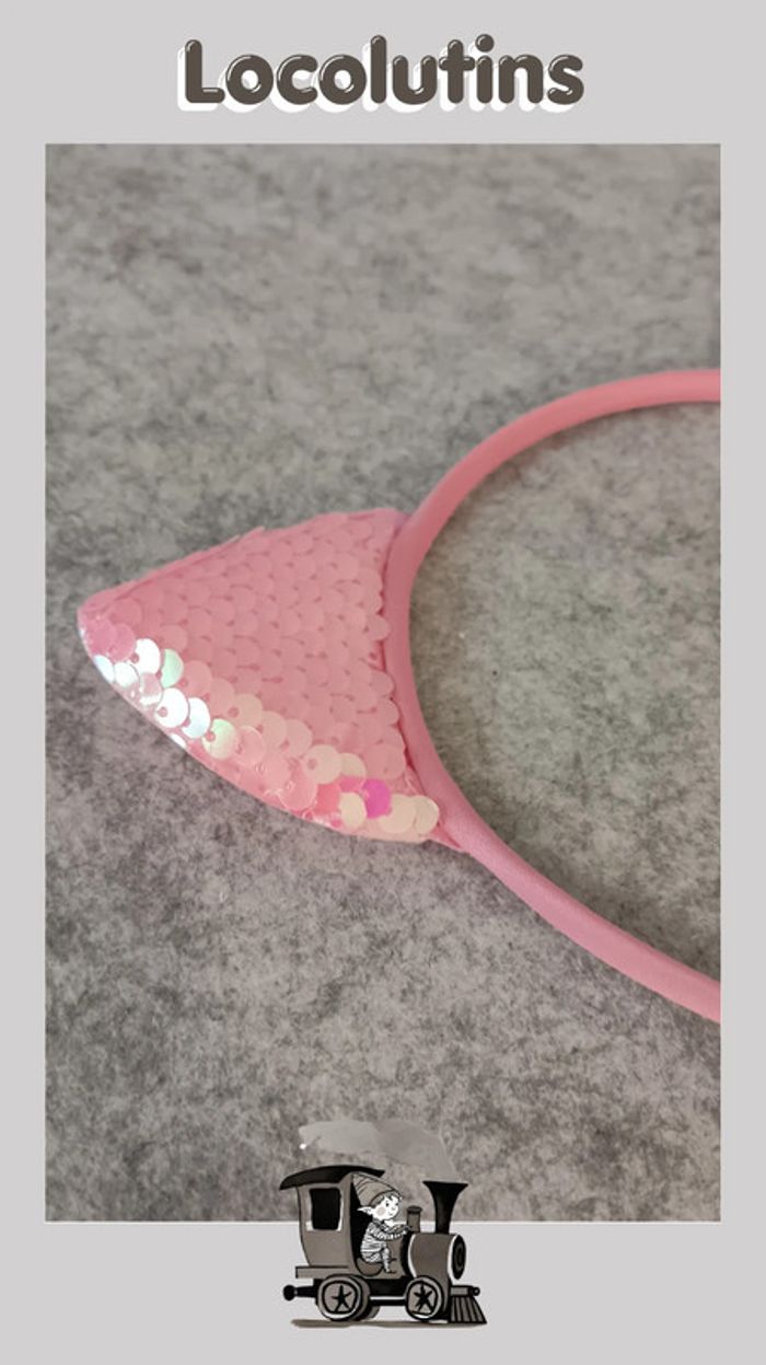 🚂 Serre-tête chat à sequins rose - photo numéro 2