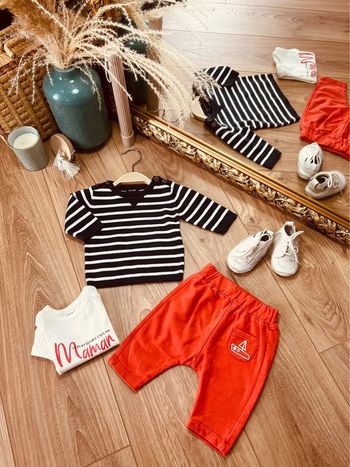 Taille 1 mois ensemble 3 pièces garçon Kiabi bleu marine blanc et orange * maman * 💙