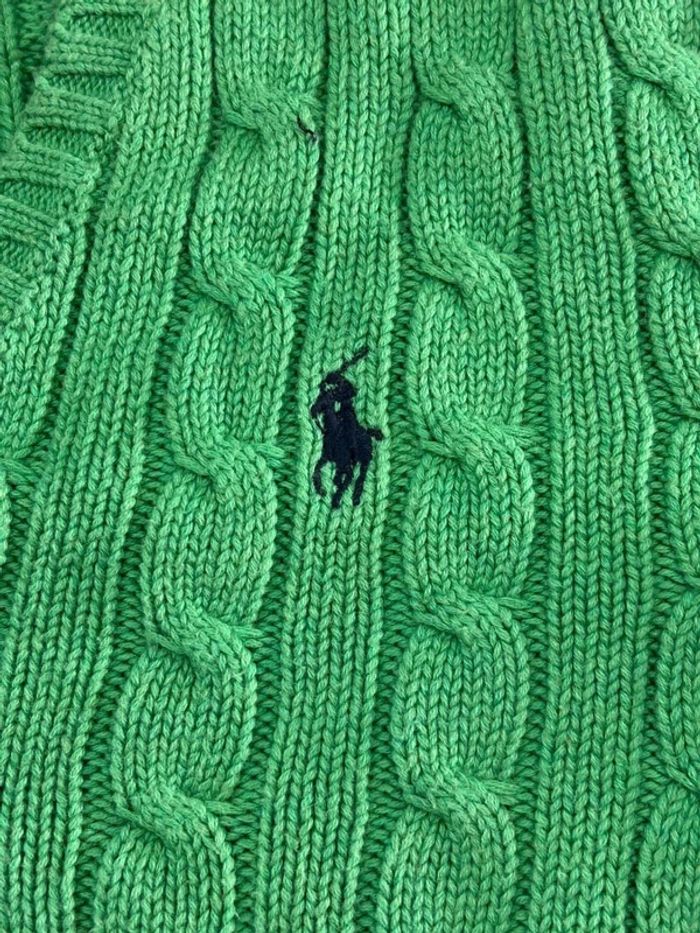 Pull d’hiver torsadé en maille Ralph Lauren col V vert taille L femme - photo numéro 5