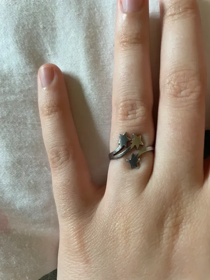 Bague argentée acier inoxydable étoile ajustable