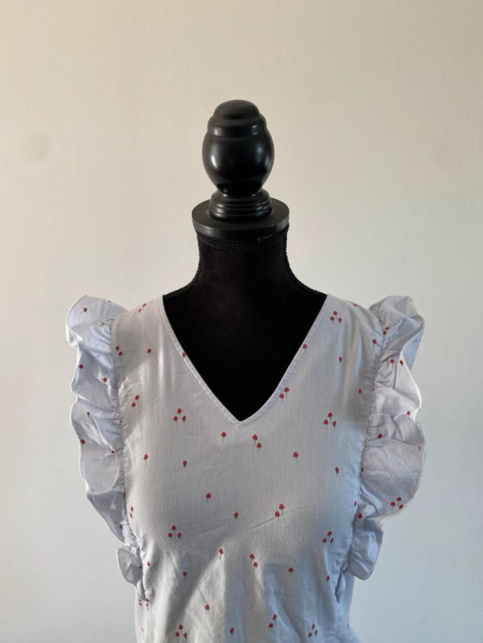 Blouse tee shirt Camaieu bleu à rayures avec froufrou taille 36 - photo numéro 2