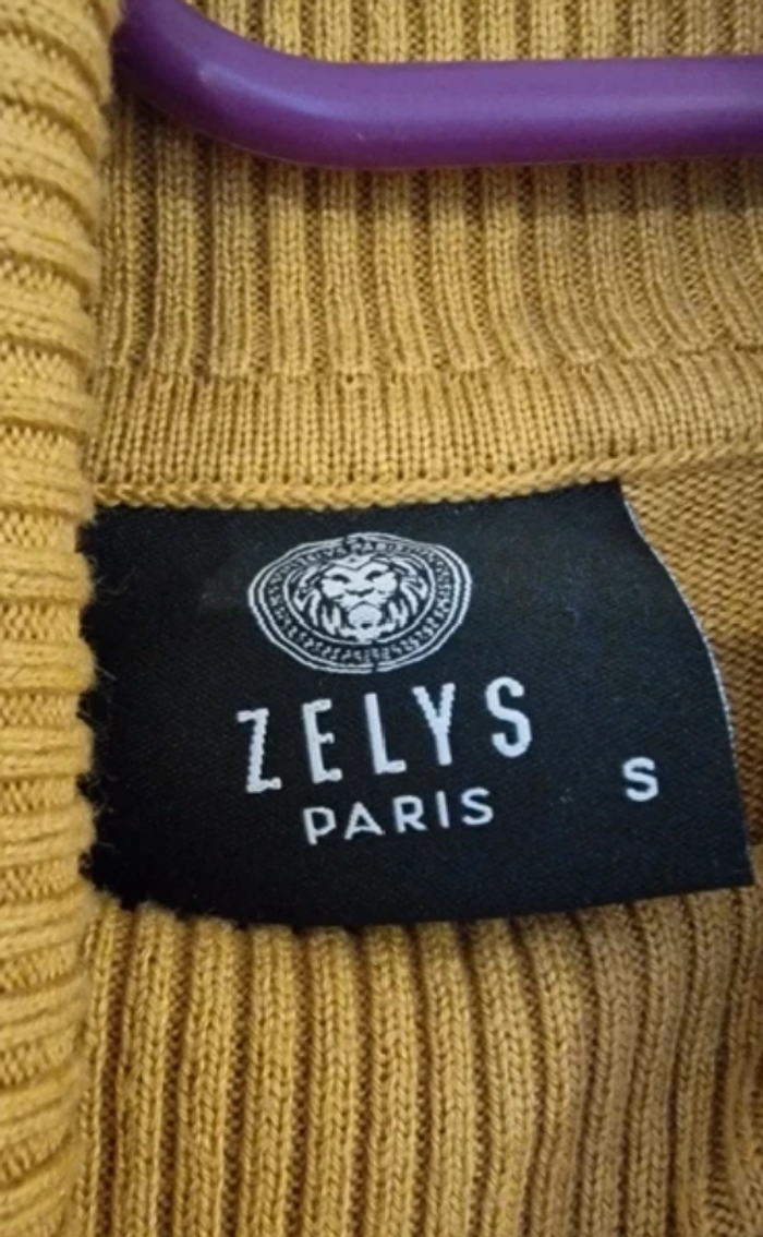 Pull Col Roulé Zelys Paris Moutarde Doré – Taille S – Coton/Viscose – Logo Lion – Excellent État - photo numéro 4