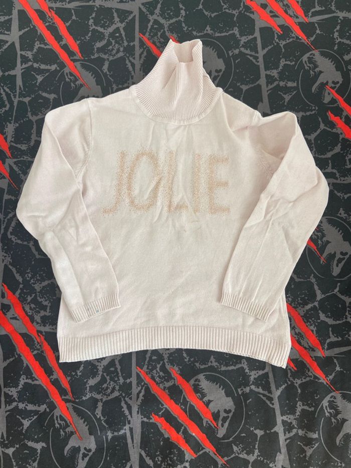 Pull col roulé rose fille