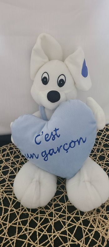 Peluche Souris avec Coeur Bleu "c'est un garçon "