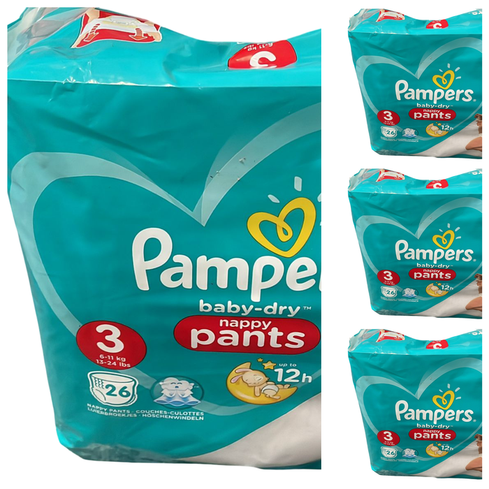 Lot de 104 Couches Pampers Baby Dry Pants 6-11 kg Taille 3 Neuf