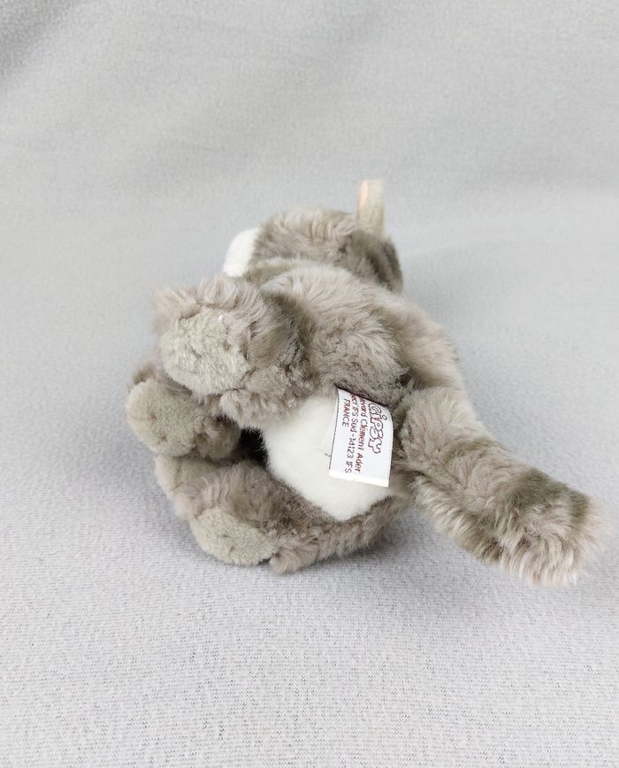 Petite Peluche chat GIPSY gris tigré blanc yeux bleus 18 cm doudou SON HS ! - photo numéro 3