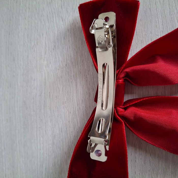 Barrette nœud rouge à pince en tissu velours pour cheveux - photo numéro 3