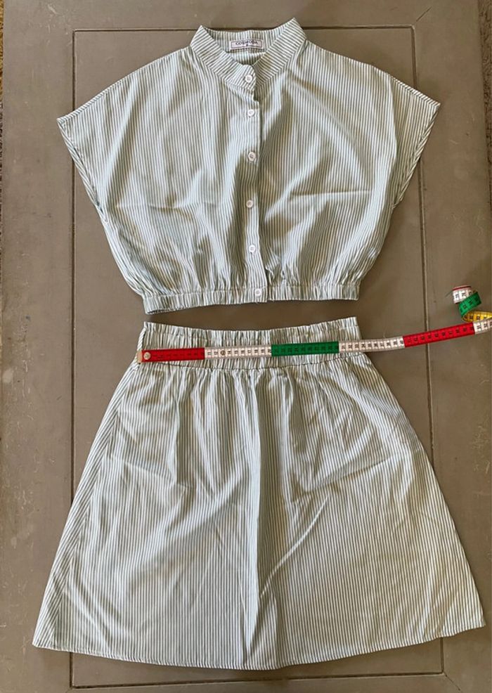 Ensemble chemise et jupe Cos Moda blanc à rayures vertes taille M - photo numéro 11