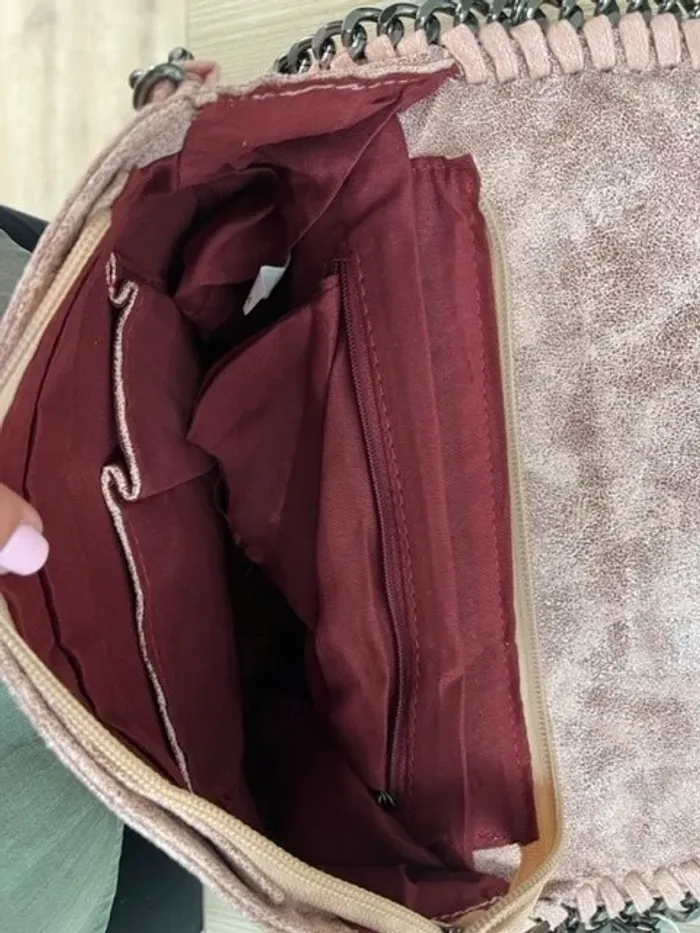Sac à main bandoulière / pochette rose métallique - photo numéro 7