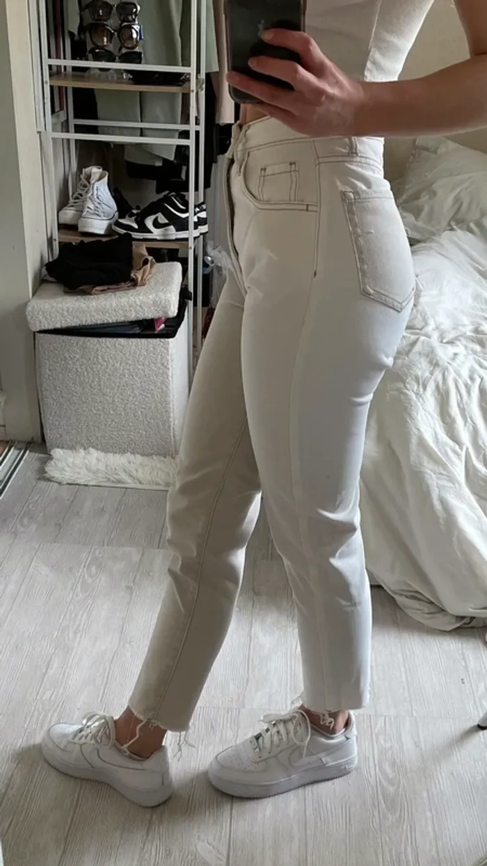 Jean mom bicolore blanc et beige - photo numéro 2
