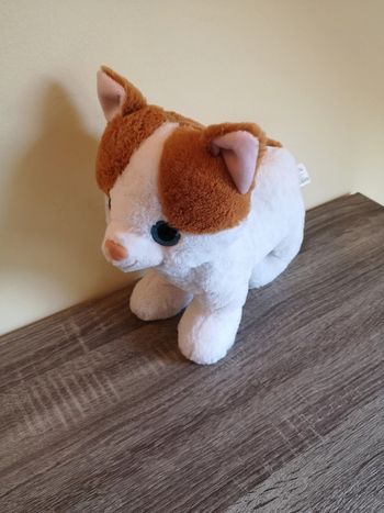 Peluche animal chat en blanc et brun