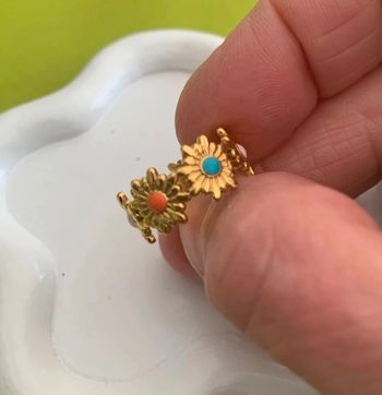 Bague soleil multicolore  en acier inoxydable doré