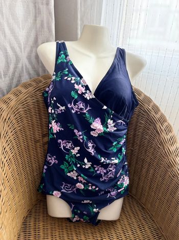 Maillot de bain fleuri - bleu marine/rose - taille 42/XL - rembourrés