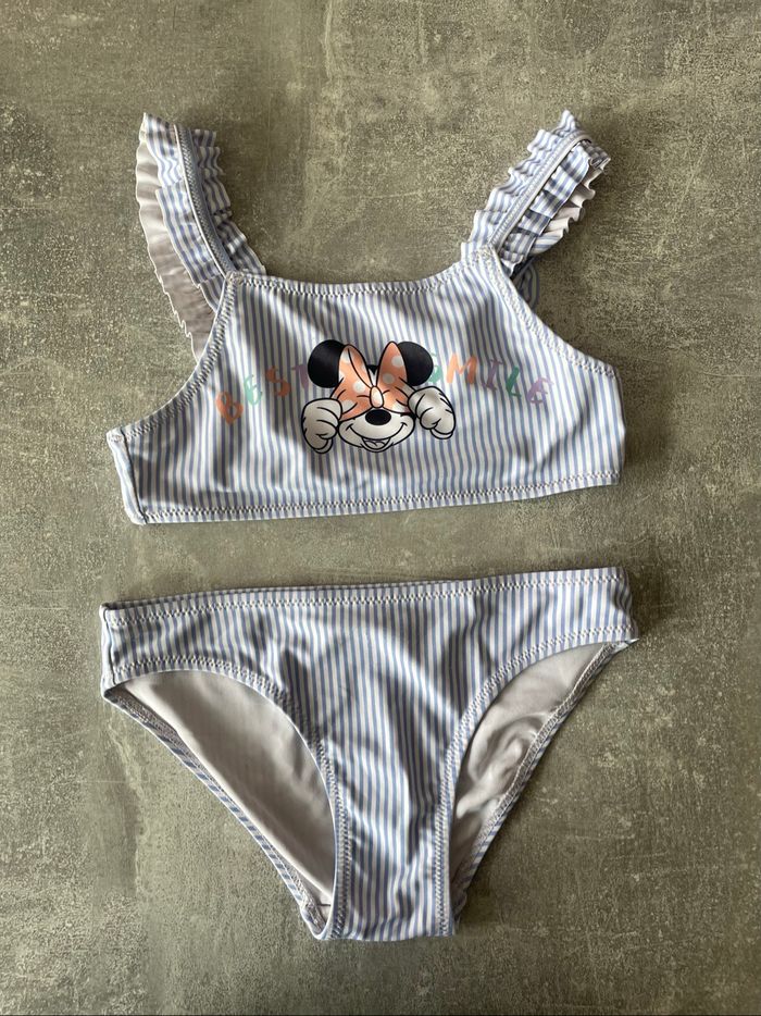 Maillot de bain 2 pièces rayé bleu - Minnie fille 5 ans