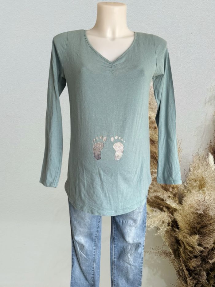 Tee shirt de grossesse manche longue bleu vert T42/44 kiabi