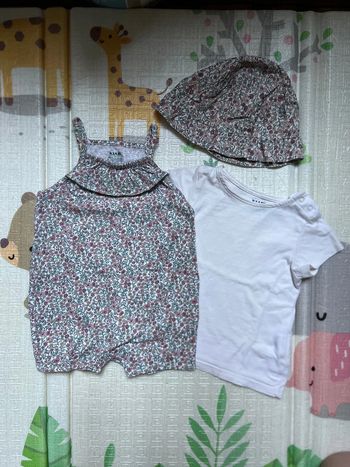 Ensemble barboteuse + t-shirt + chapeau