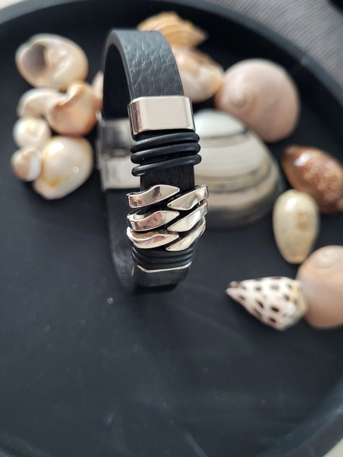 Bracelet Homme acier inoxydable noir et argent forme Longeur 21 cm - photo numéro 5