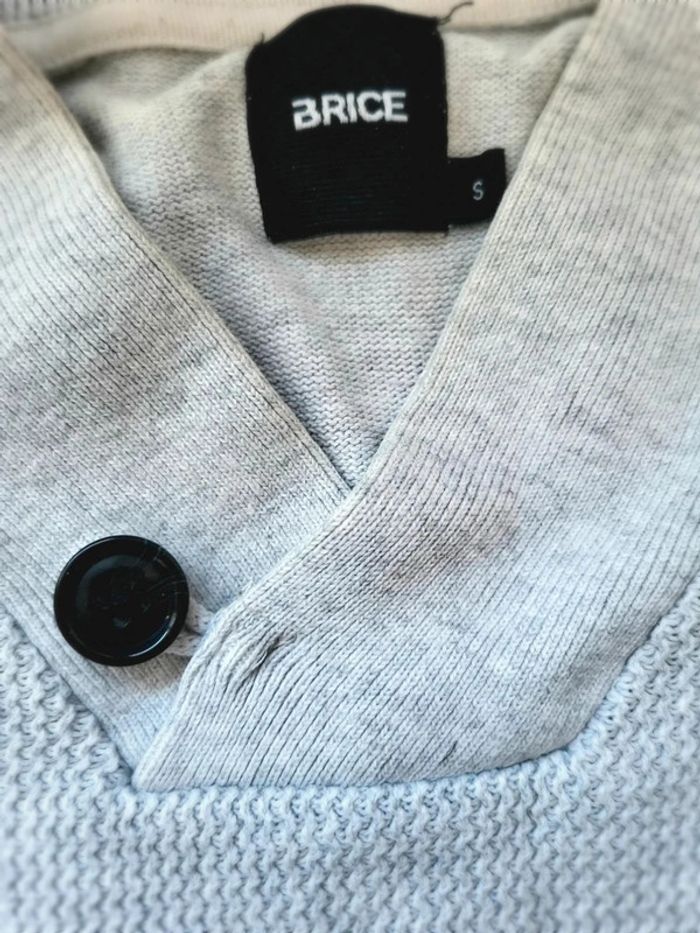 Pull homme BRICE gris clair – col châle boutonné – taille S – style chic casual en maille fine - photo numéro 4