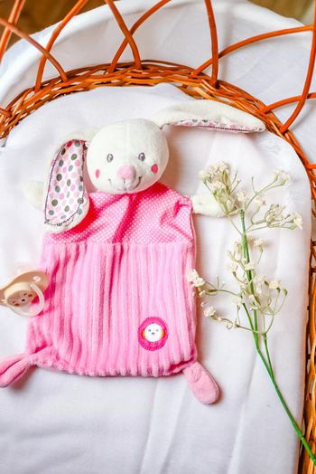 Doudou lapin pois rose