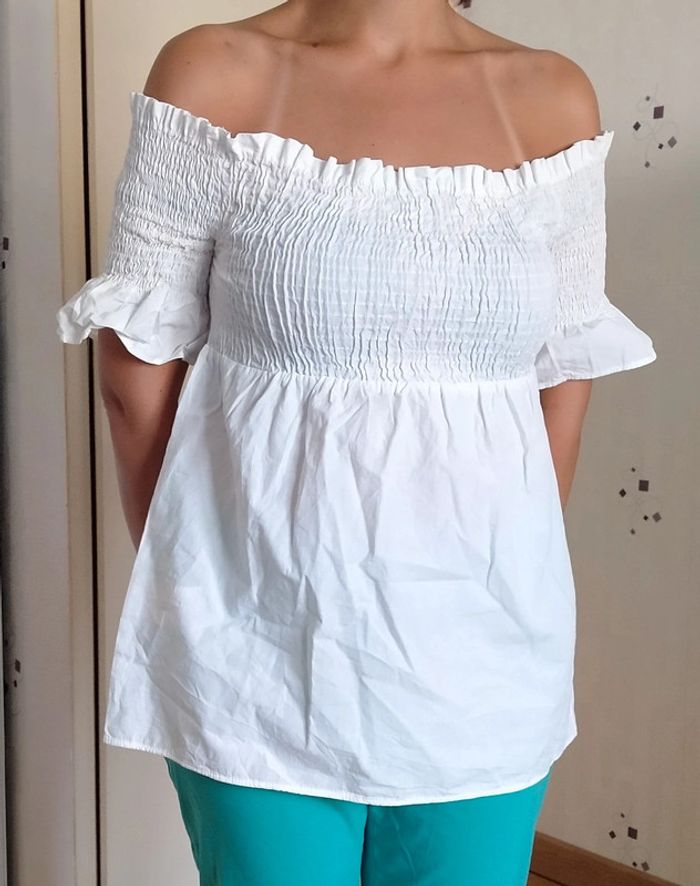 Haut blanc. Manches courtes. Femme . Promod.
Taille 36