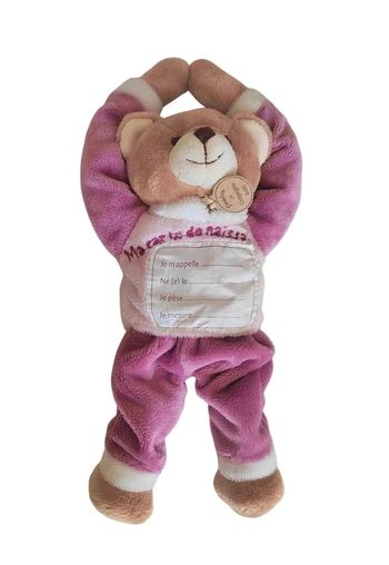 15 € Peluche Doudou Ours Pantin Rose "Ma carte de naissance" Doudou et compagnie