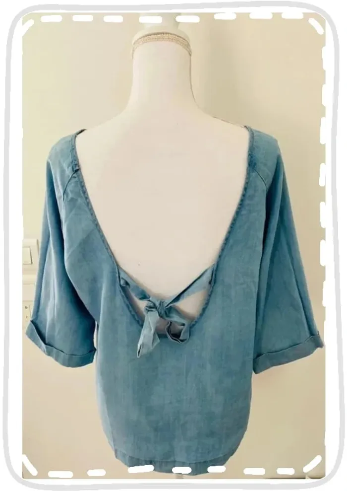 Promod Blouse Dos Ouvert Bleu Ciel Taille 36/38 S/M - photo numéro 4