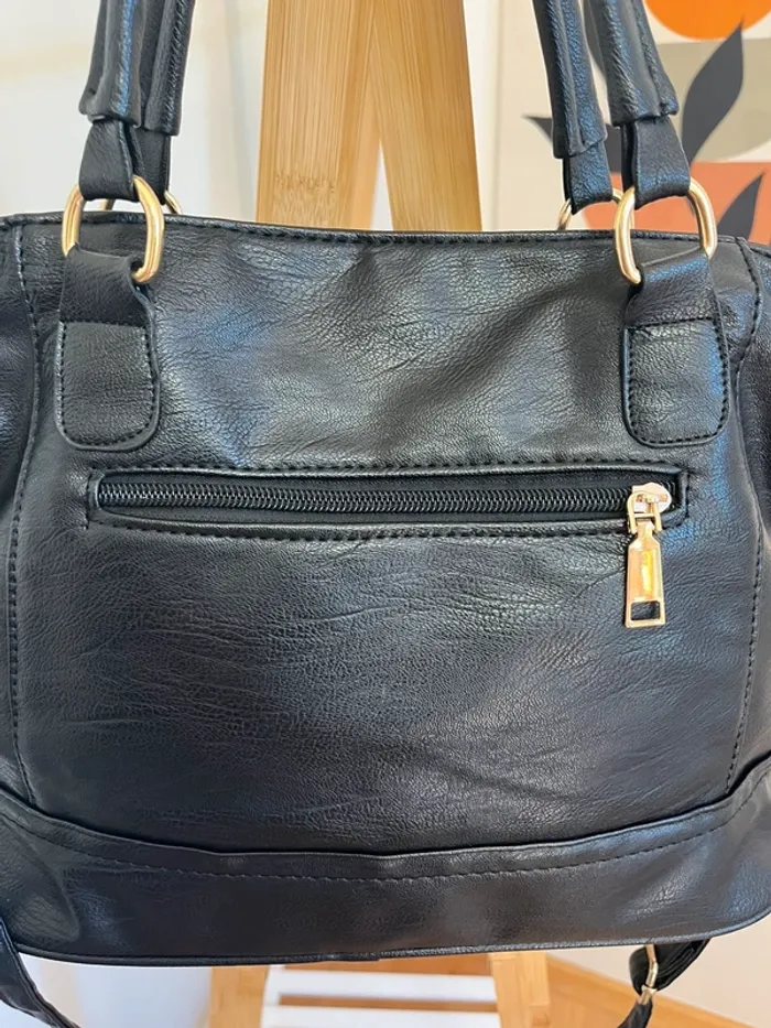 Sac style vintage en cuir synthétique noir état neuf [ref 2508SBl185] - photo numéro 4