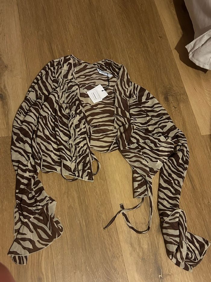 Blouse manche longues à motifs marrons - photo numéro 2