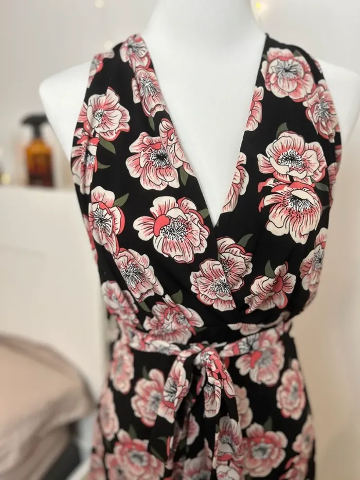 Dress vintage MNG Basics à fleurs roses & noires style bohème - XS - photo numéro 2