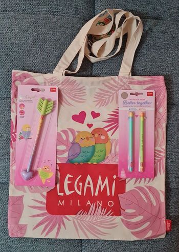 Legami Saint Valentin 2026 Set de 2 Stylos effaçables + Crayon HB + Tote Bag Oiseaux Amoureux