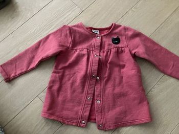 Gilet rose avec tête de chat pailletée 