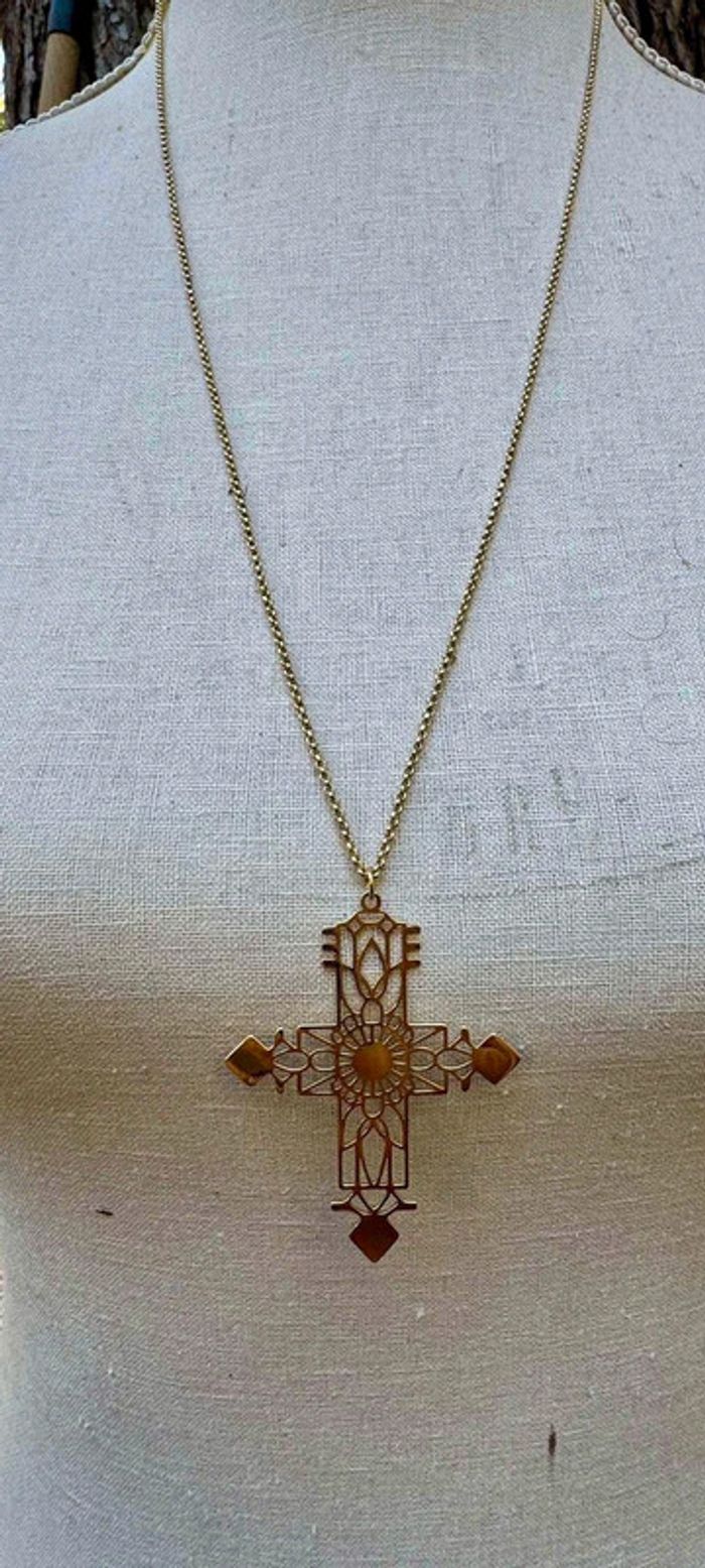 Sautoir long réglable acier inoxydable or croix xl y travaillée - photo numéro 4