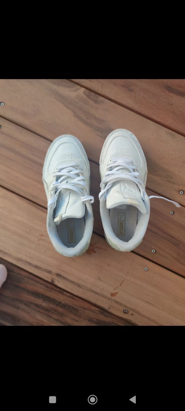 Baskets sneakers 38 compensées Puma blanche et vert amande - photo numéro 5